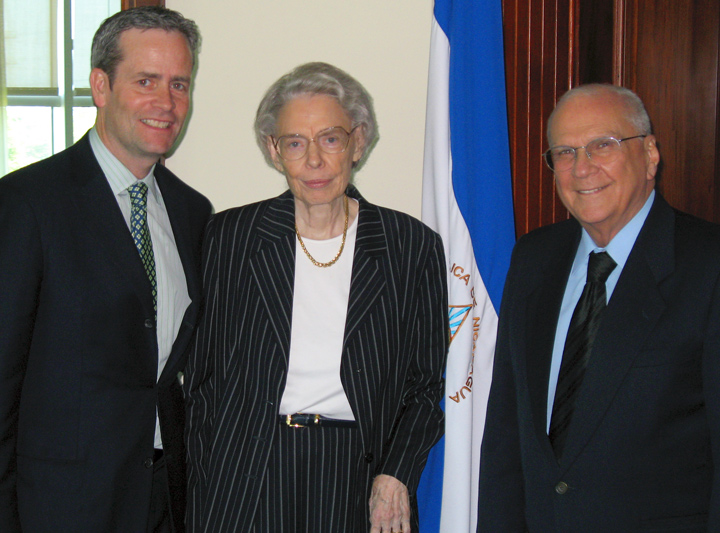 IRI board members, Peter Madigan and Kirkpatrick, with Nicaraguan President Enrique Bolanos.