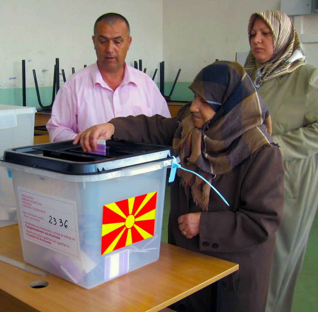 A woman casts her ballot in the Macedonian elections.