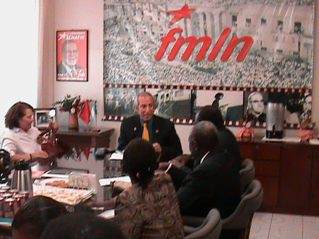 SPLM delegation with Congressman Sigfrido Reyes at FMLN Party Headquarters.
