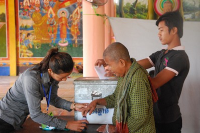 Participants vote for a youth representative to the local commune council.