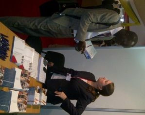 IRI staff talk to summit participants about the Institute's democratic governance programs.