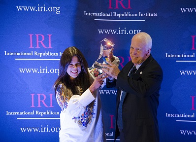 Ruslana accepts IRI’s Freedom Award on behalf of the people of the Maidan Movement.