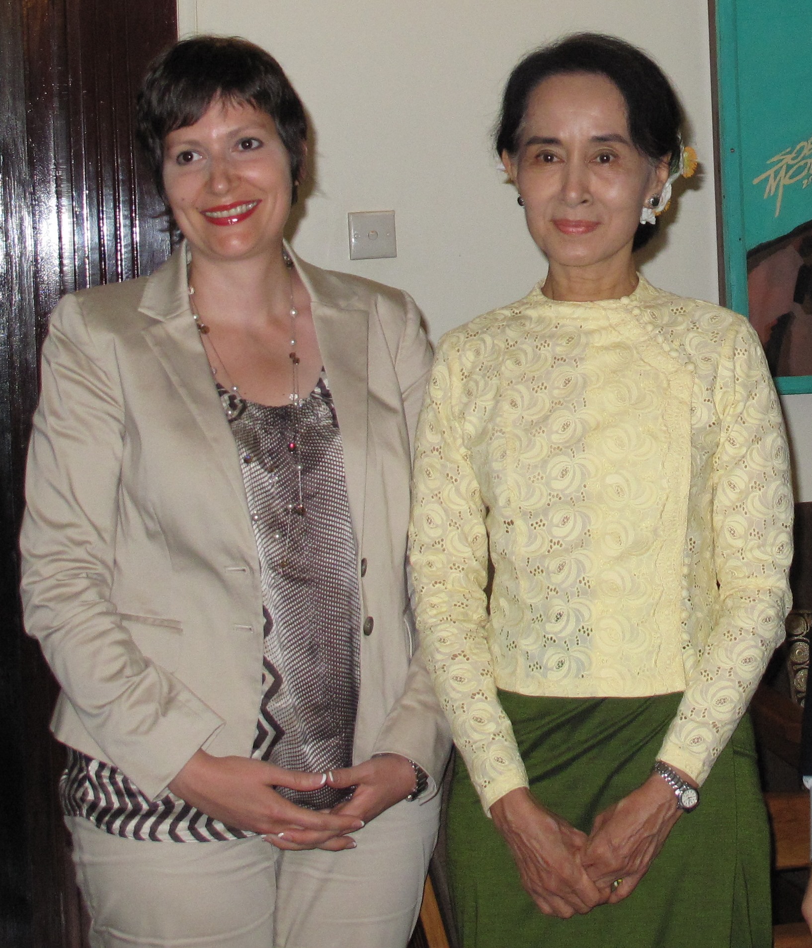 Julija (left) with Aung San Suu Kyi during a June 2013 trip to Burma.
