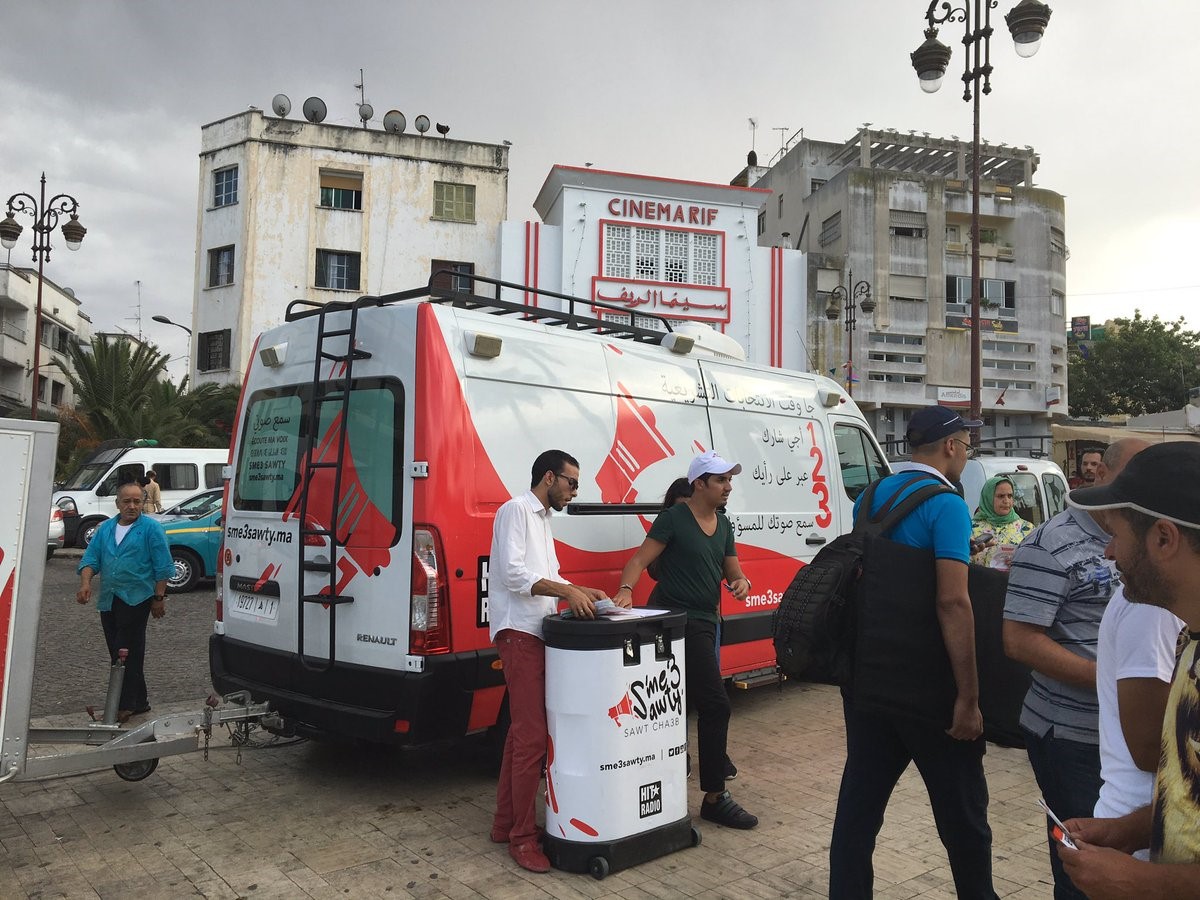 The radio caravan sets up in Tangier, Morocco.