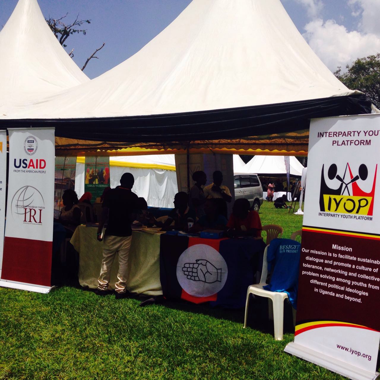 At the festival, IRI, the Uganda Youth Network (UYONET), and IYOP shared connected booths to showcase their work with youth in the political sphere, calling the section Democracy Corner.