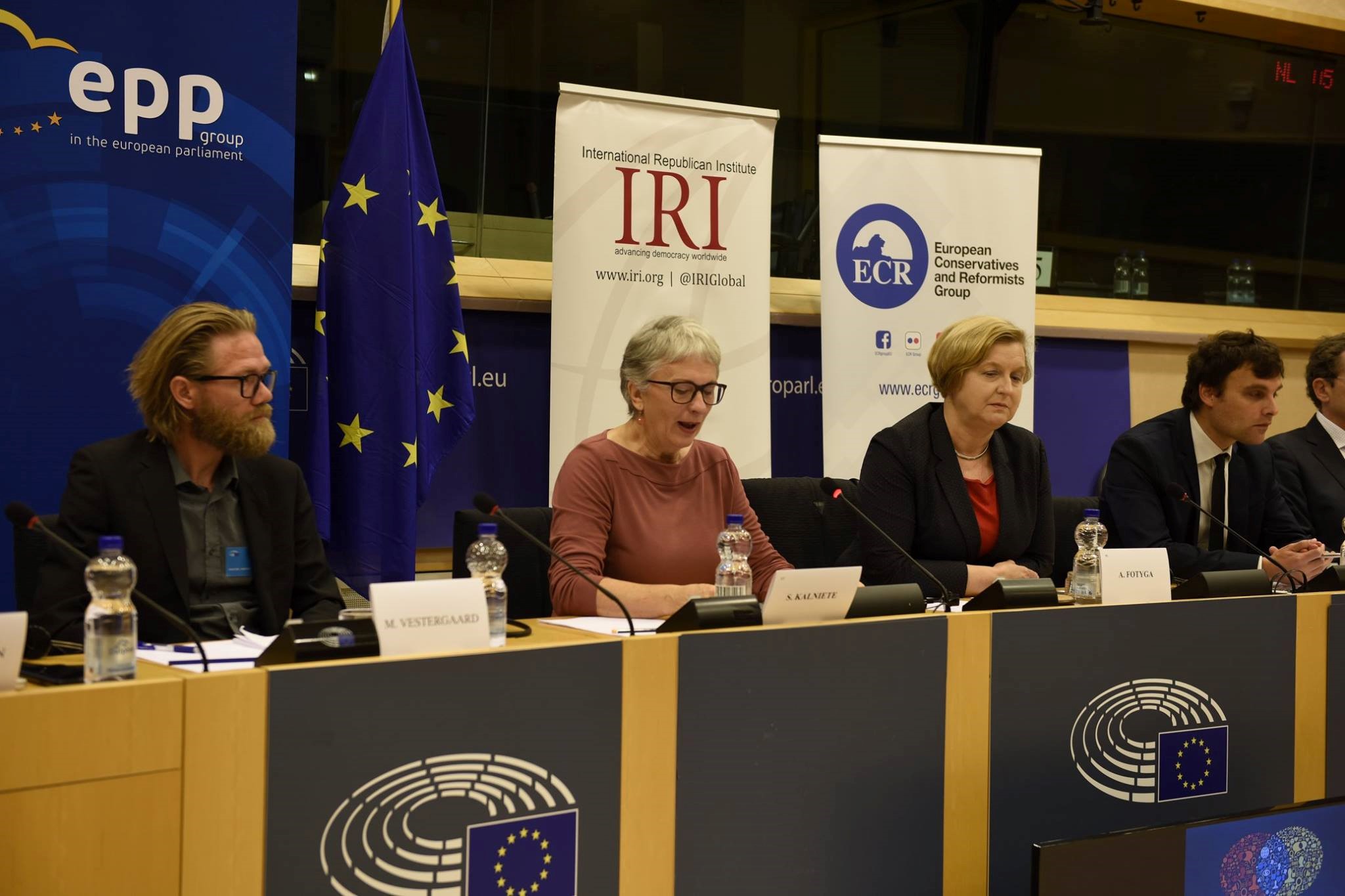 Members of European Parliament Anna Fotyga and Sandra Kalniete participate at an IRI Beacon Roundtable in Brussels 