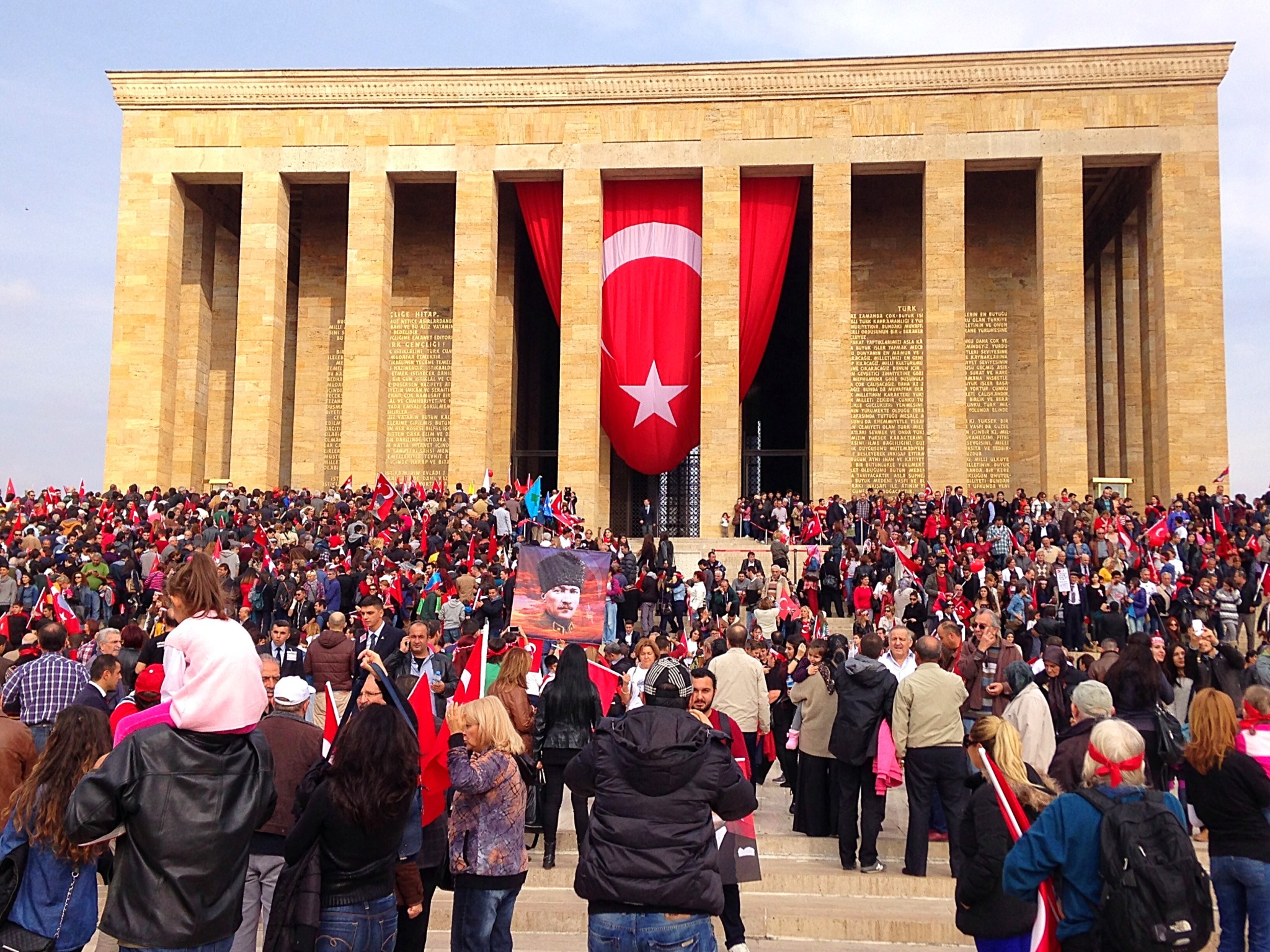 A large group in Turkey gathers outside