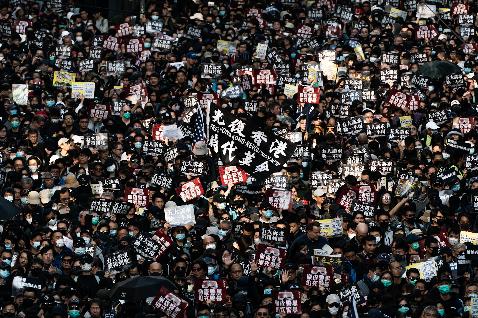 A large crowd in protest against anti-government joins in Hong Kong