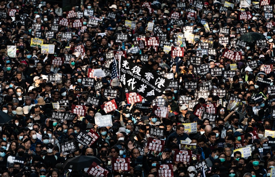 A large crowd in protest against anti-government joins in Hong Kong