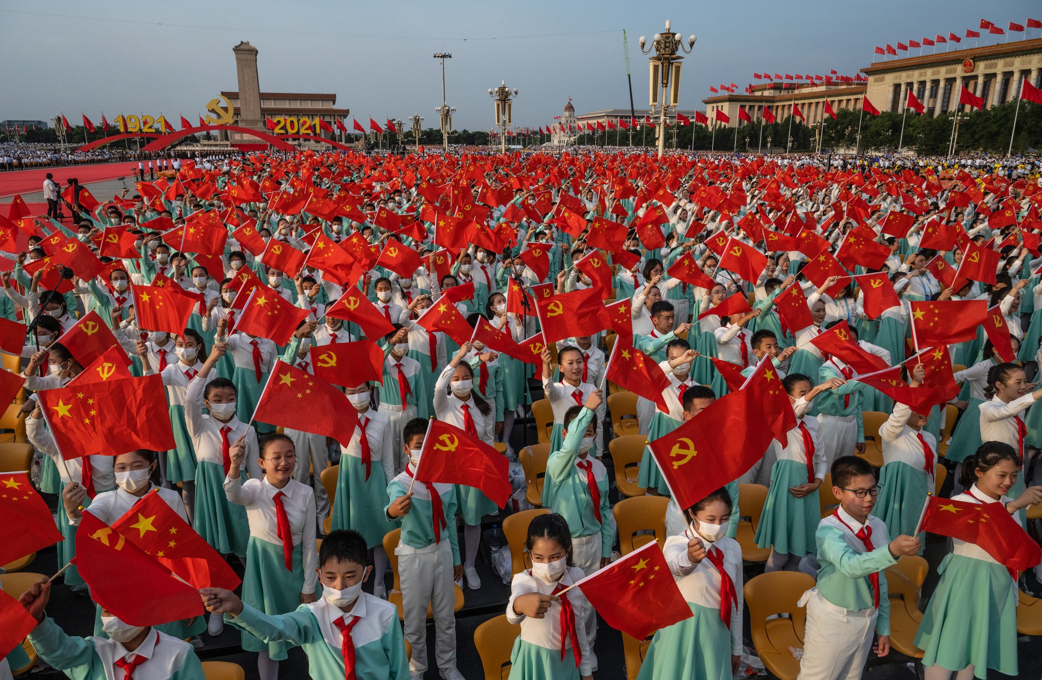 Students Waving Chinese Flag
