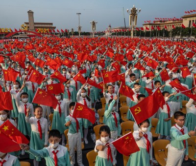 Students Waving Chinese Flag