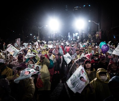 Election rally in the rain