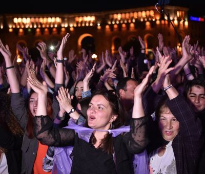 Armenians gather in the capital Yerevan's Republic Square