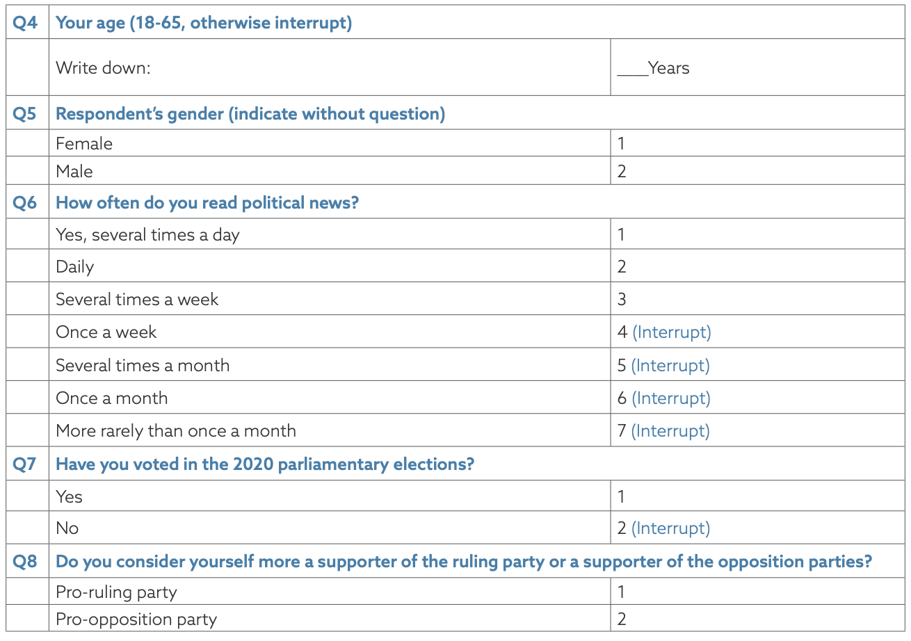 Screening Questionnaire continued