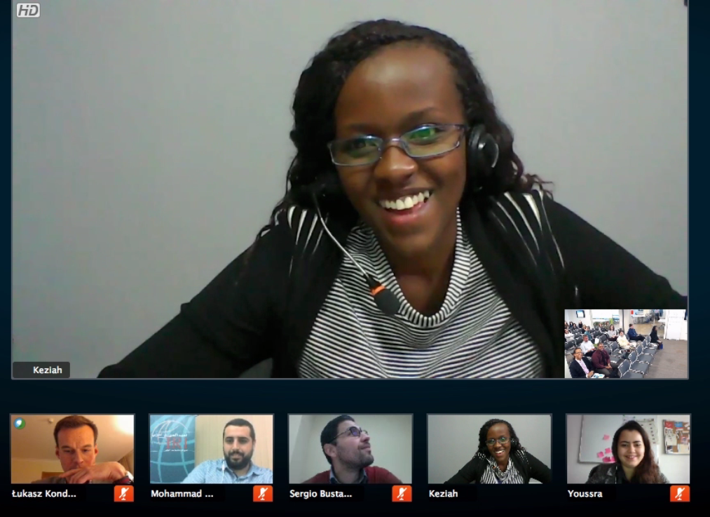A screenshot of a zoom meeting on building in-country evaluations