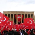 People waving Turkish flag
